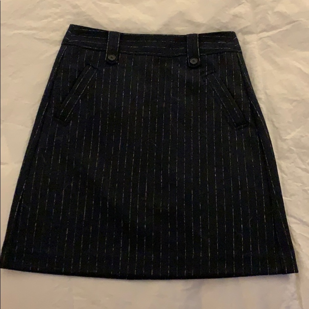 Navy & white pinstripe wool/polyester skirt